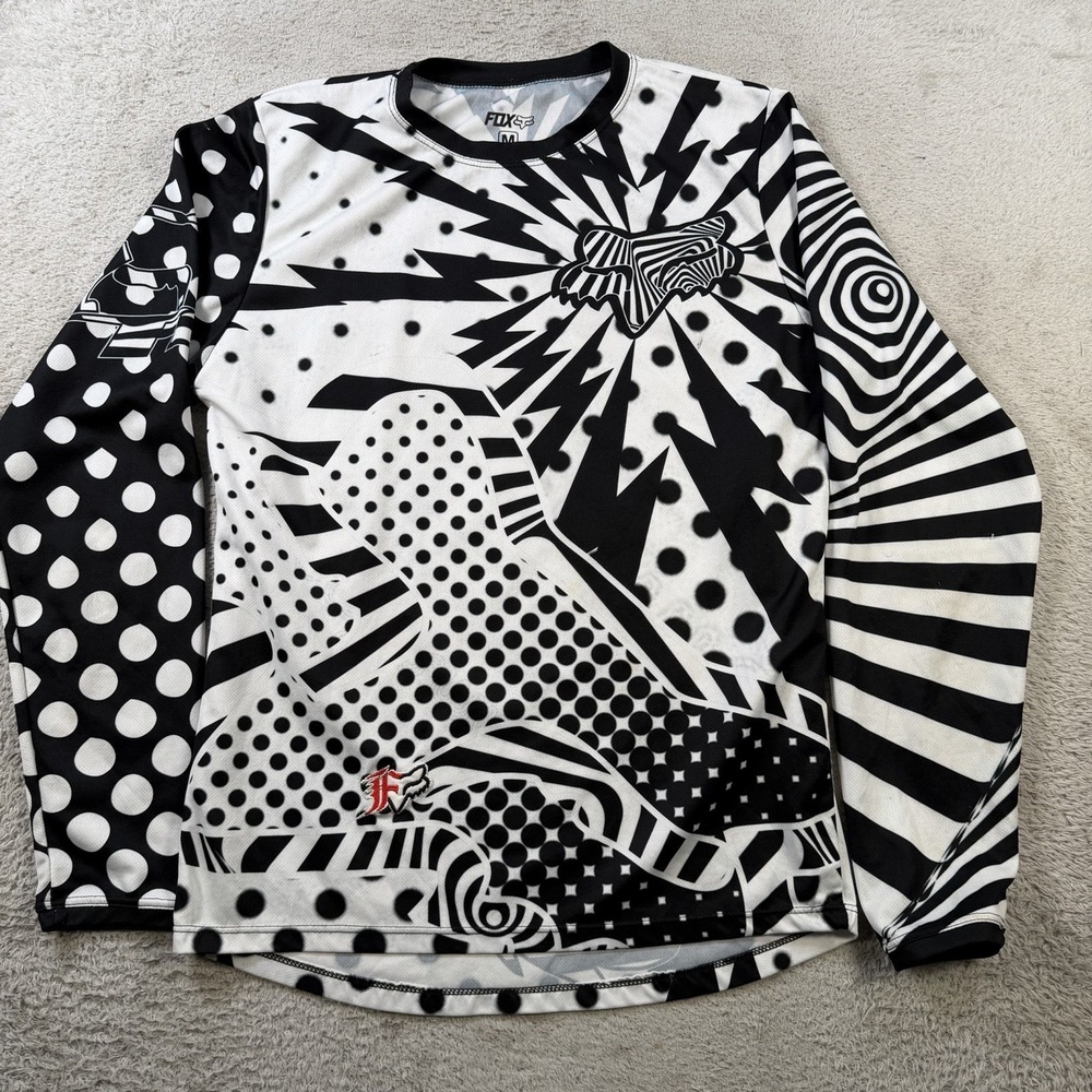 Fox Racing Jersey Mens Medium Black White Motocross Y2K Long Sleeve Performance